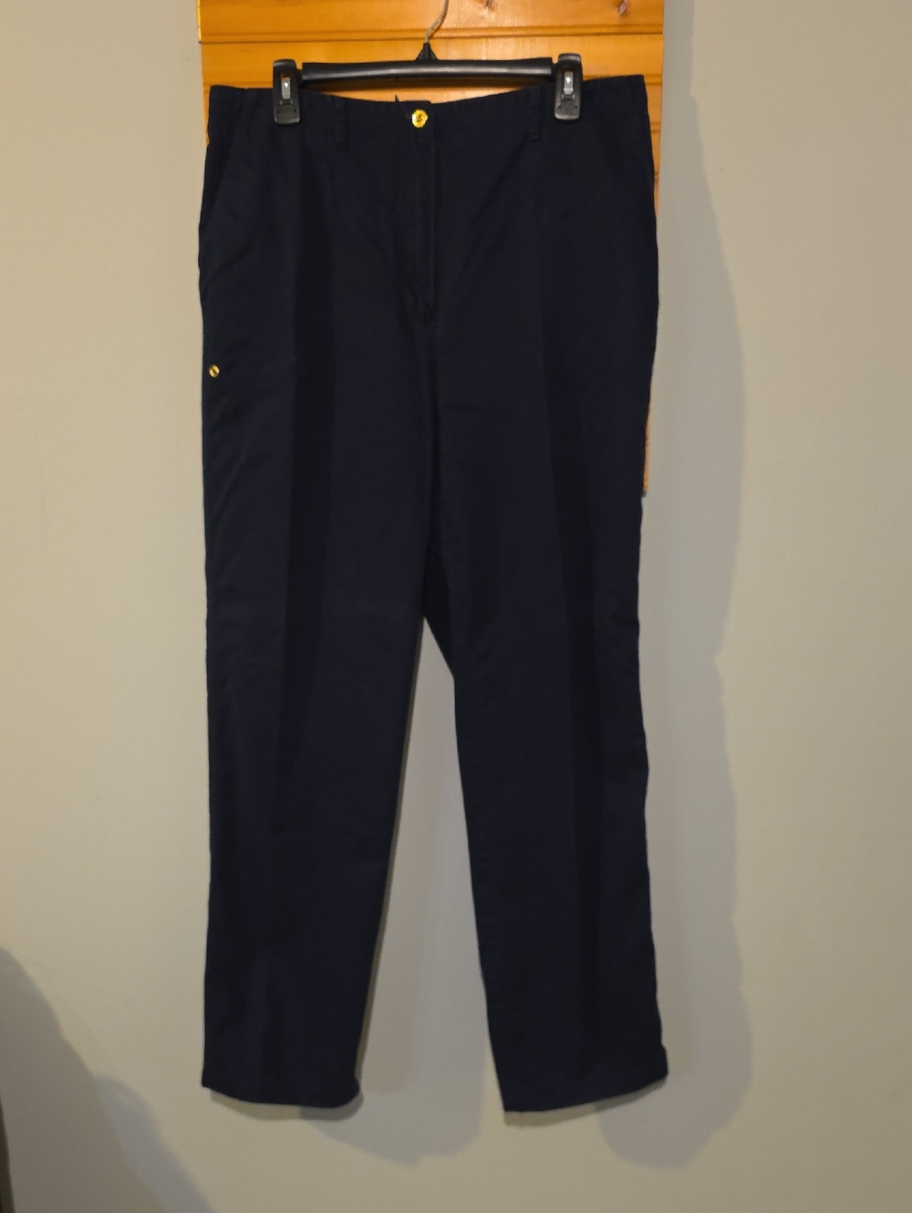 Lauren Ralph Lauren‎ Navy Straight-Leg Pants Gold Buttons Size 14 Classic Chino
